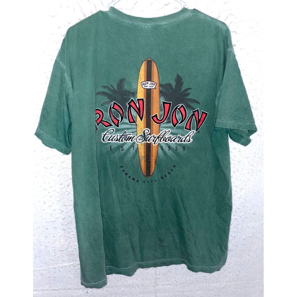 Ron Jon Surfboards Panama City Beach Logo Mens L Palm Ocean T-shirt Green